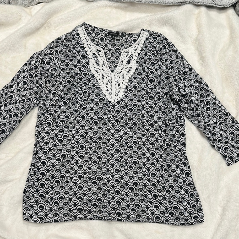 Talbots Black and White Patterned Women's Top
